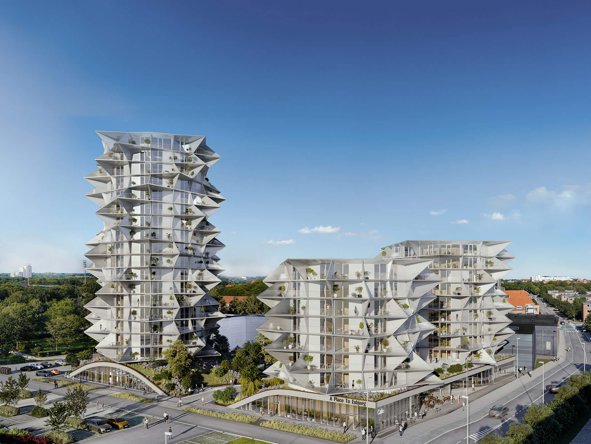 3D-Vizual | 3D Visualisering | Lejlighedskompleks | Projektsalg - A PLACE TO (BIG) Esbjerg Towers